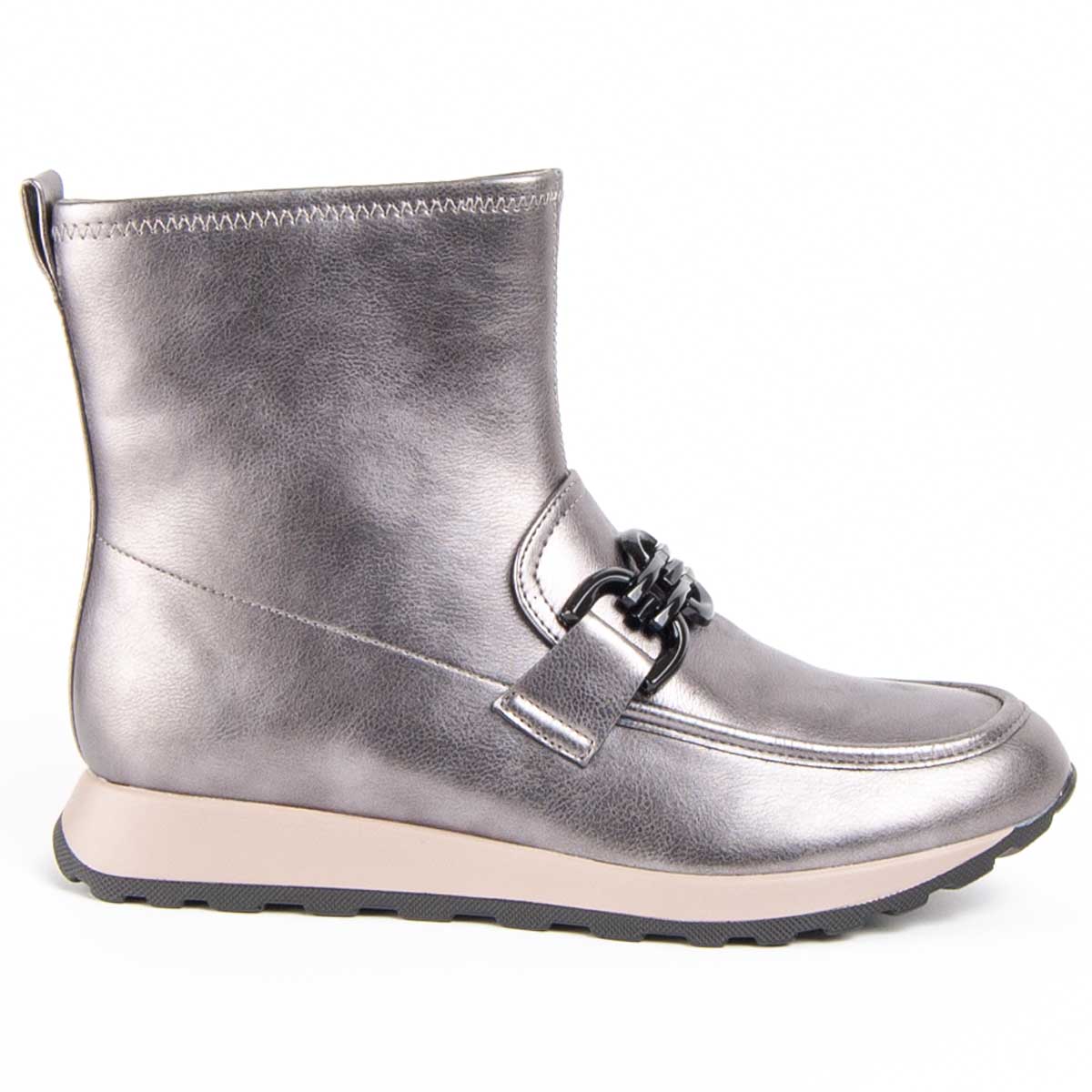 Metallische Stiefelette mit Kettendetail
