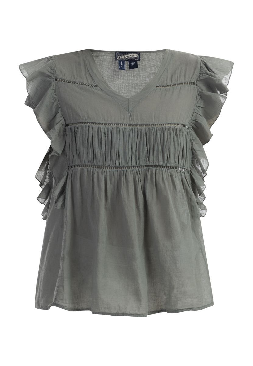Baumwollbluse mit Rüschen und Lochstickerei