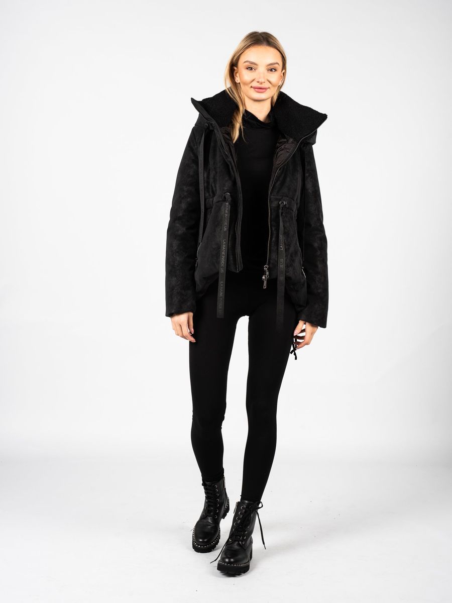 Asymmetrische Kunstwildlederjacke mit Kapuze