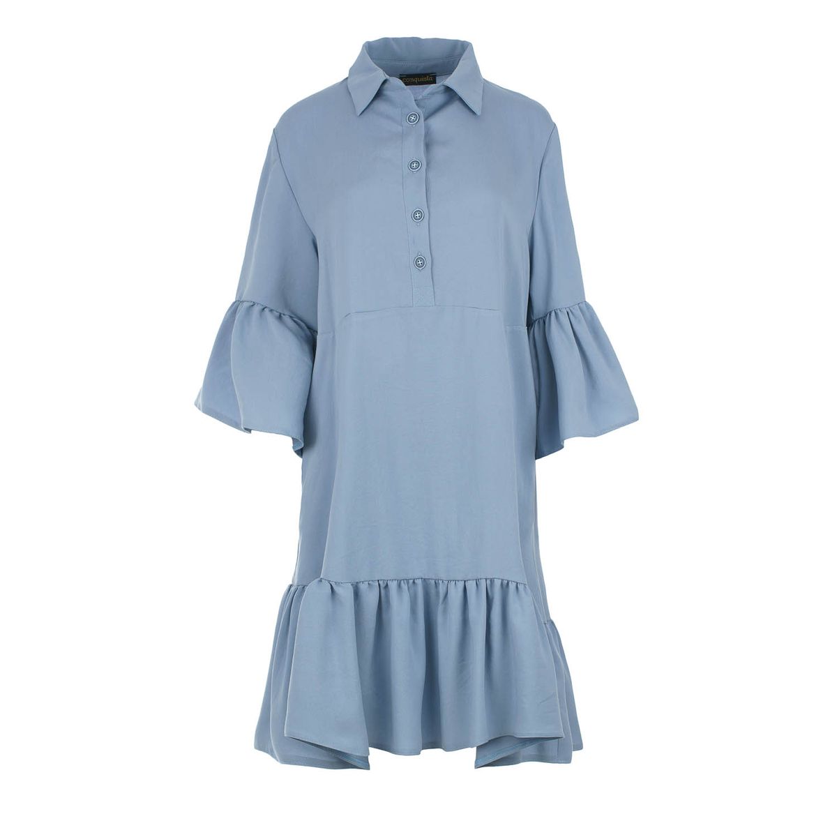 Hemdkleid mit Glockenärmeln und Rüschen