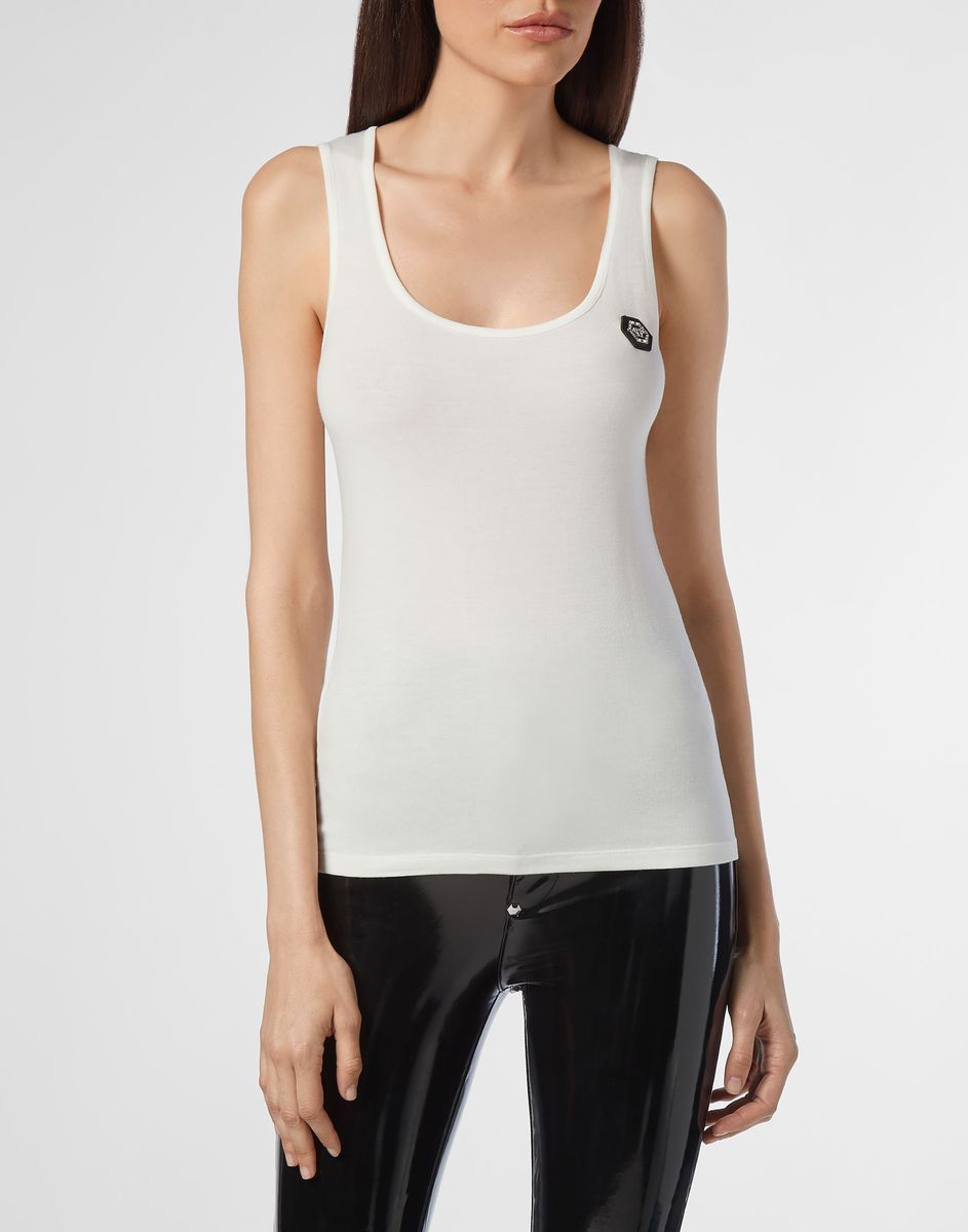 Rippjersey-Tanktop mit Logo-Detail