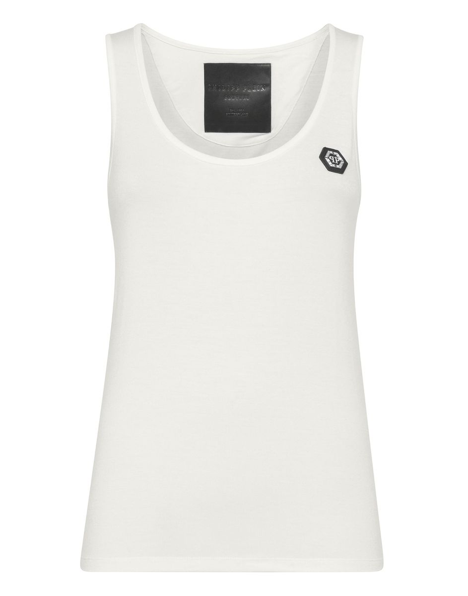 Rippjersey-Tanktop mit Logo-Detail
