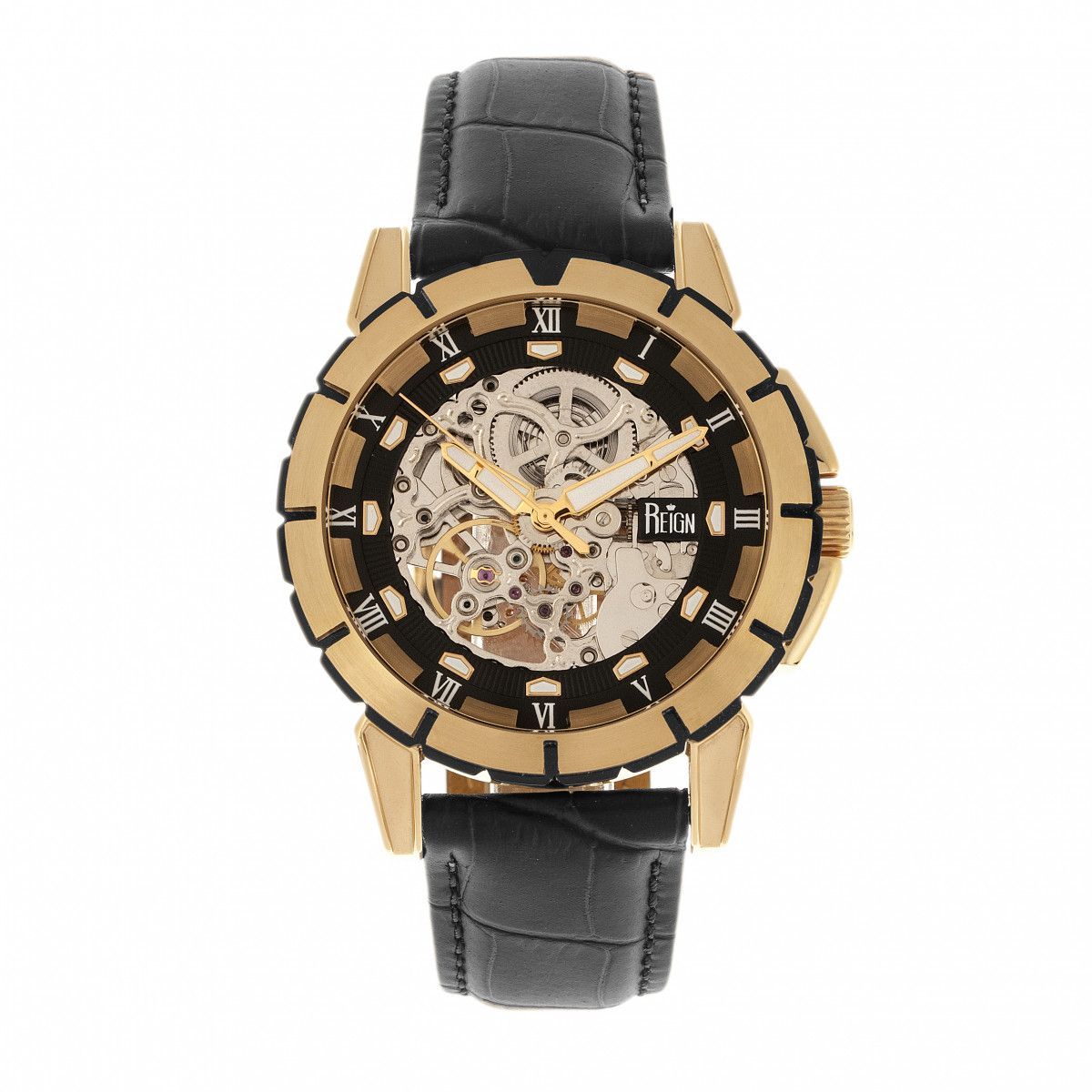 Skelett-Automatik-Uhr mit Lederarmband