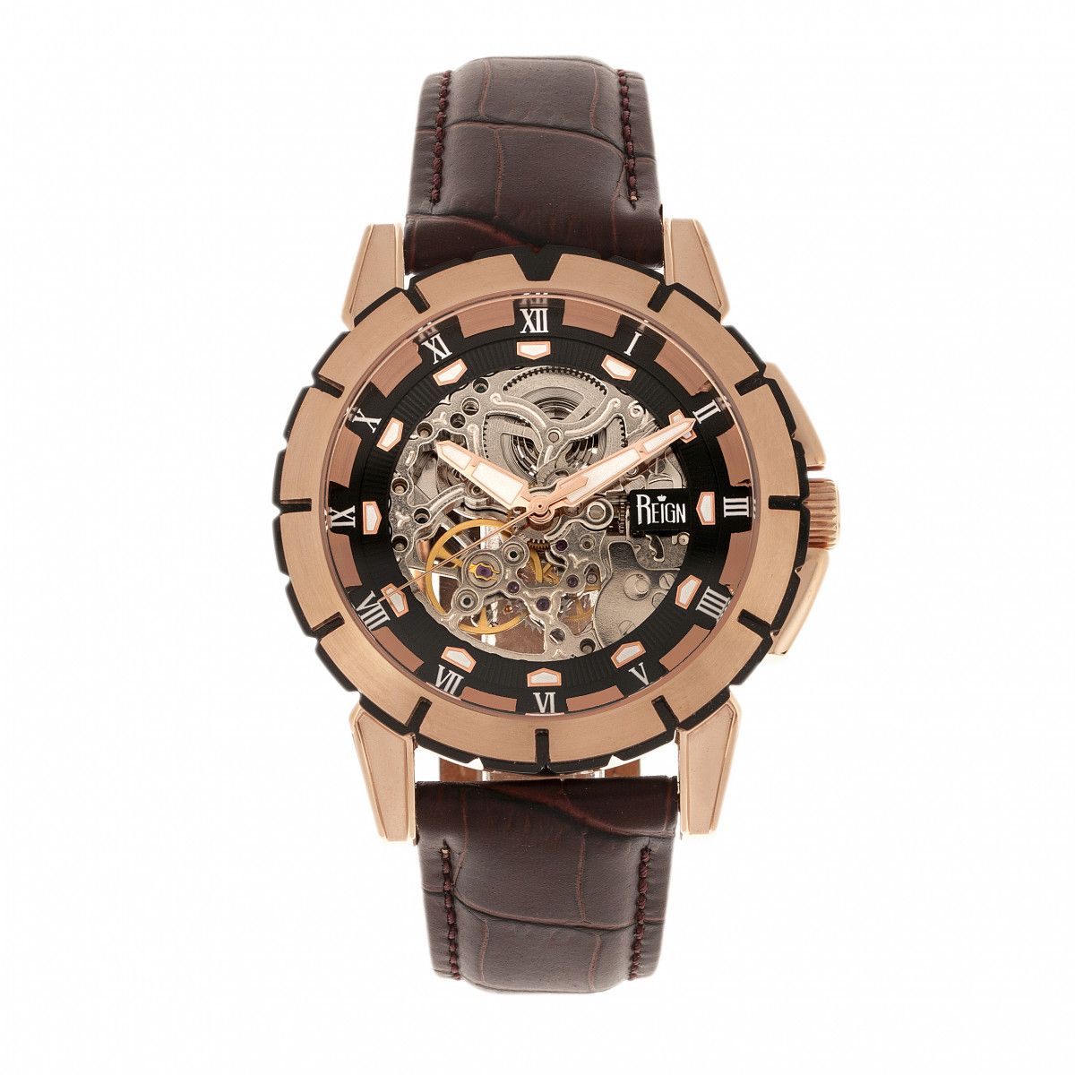 Skelett-Automatik-Uhr mit Lederarmband