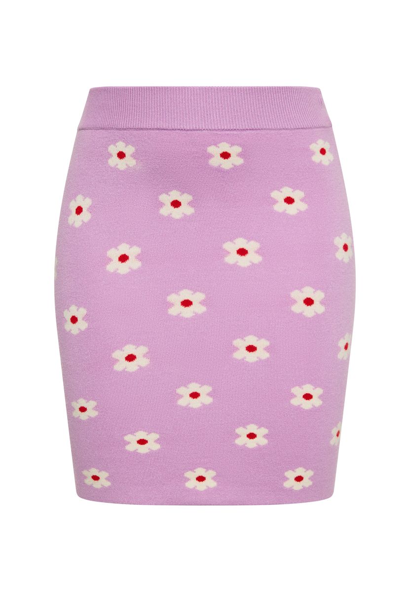 Strick-Minirock mit Blumen-Jacquard
