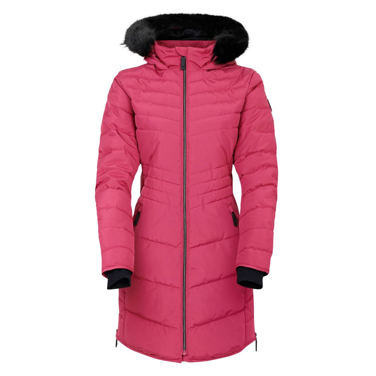 Gesteppter Midi-Parka mit Kunstfell-Kapuze