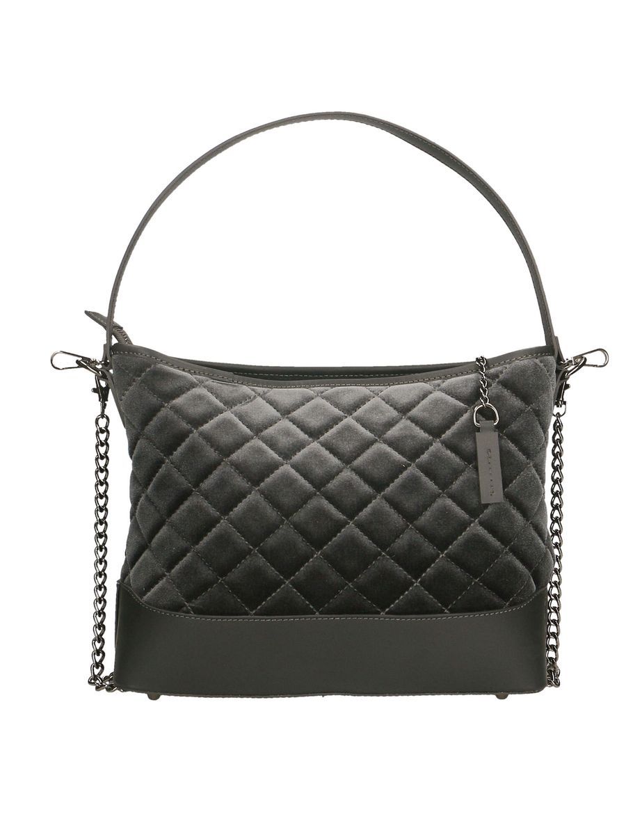 Gesteppte Samt-Schultertasche mit Kette