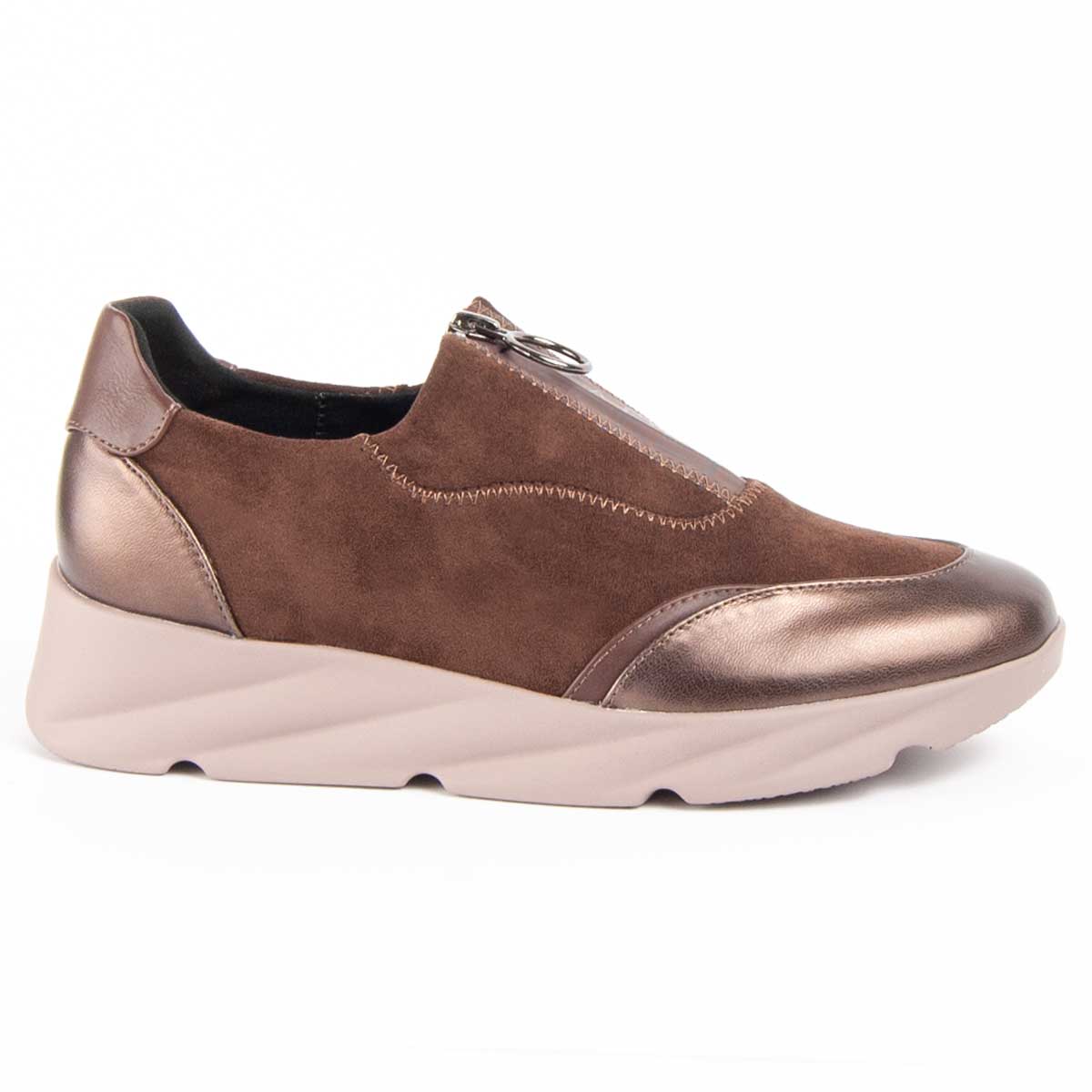 Wedge-Sneaker mit Materialmix und Reißverschluss