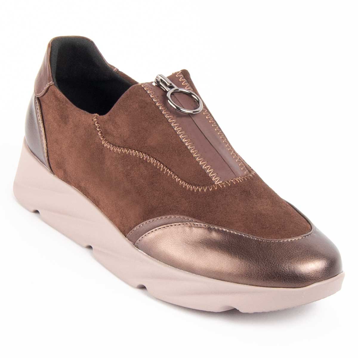 Wedge-Sneaker mit Materialmix und Reißverschluss