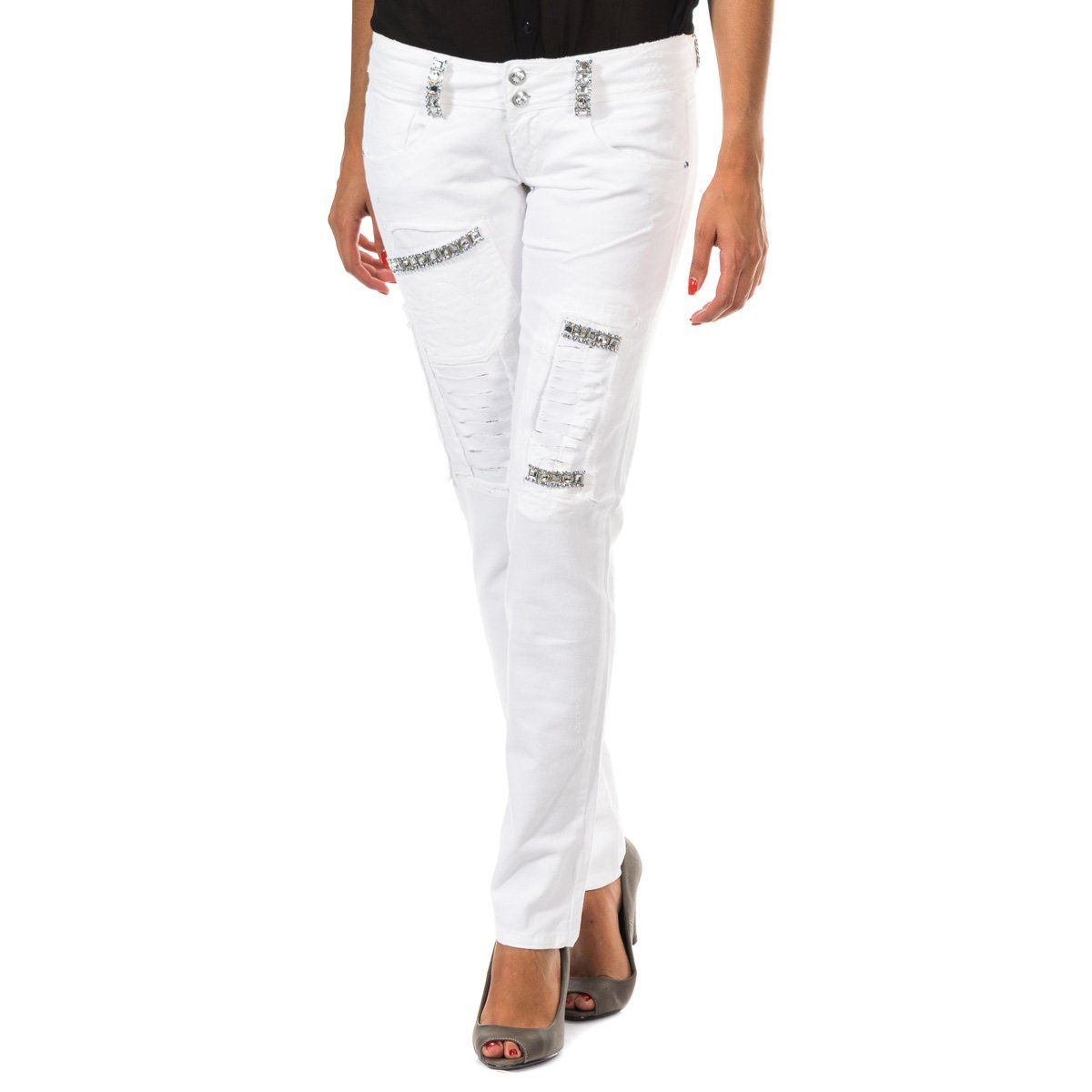 Schmale Jeans mit Strass-Applikationen