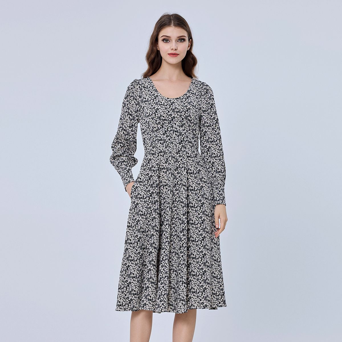 Zeitloses Midikleid mit Blumenmuster