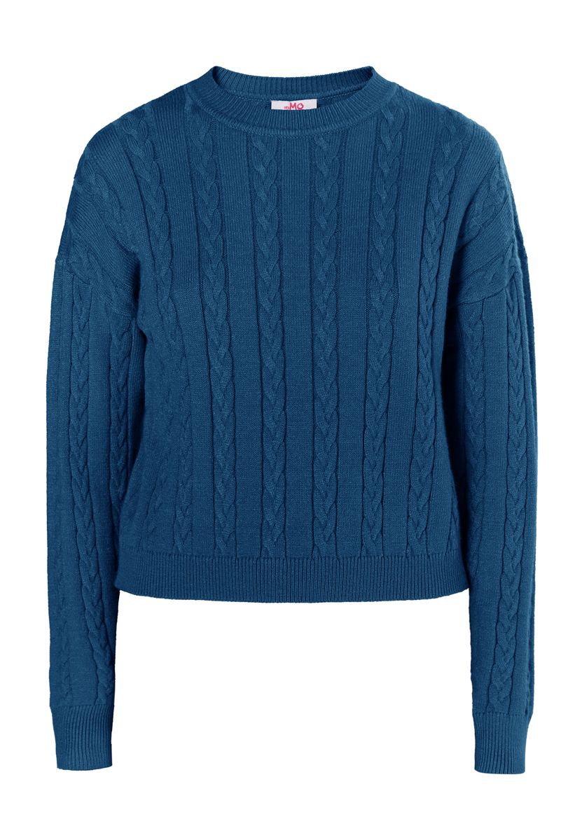 Klassischer Zopfstrick-Pullover mit Rundhalsausschnitt