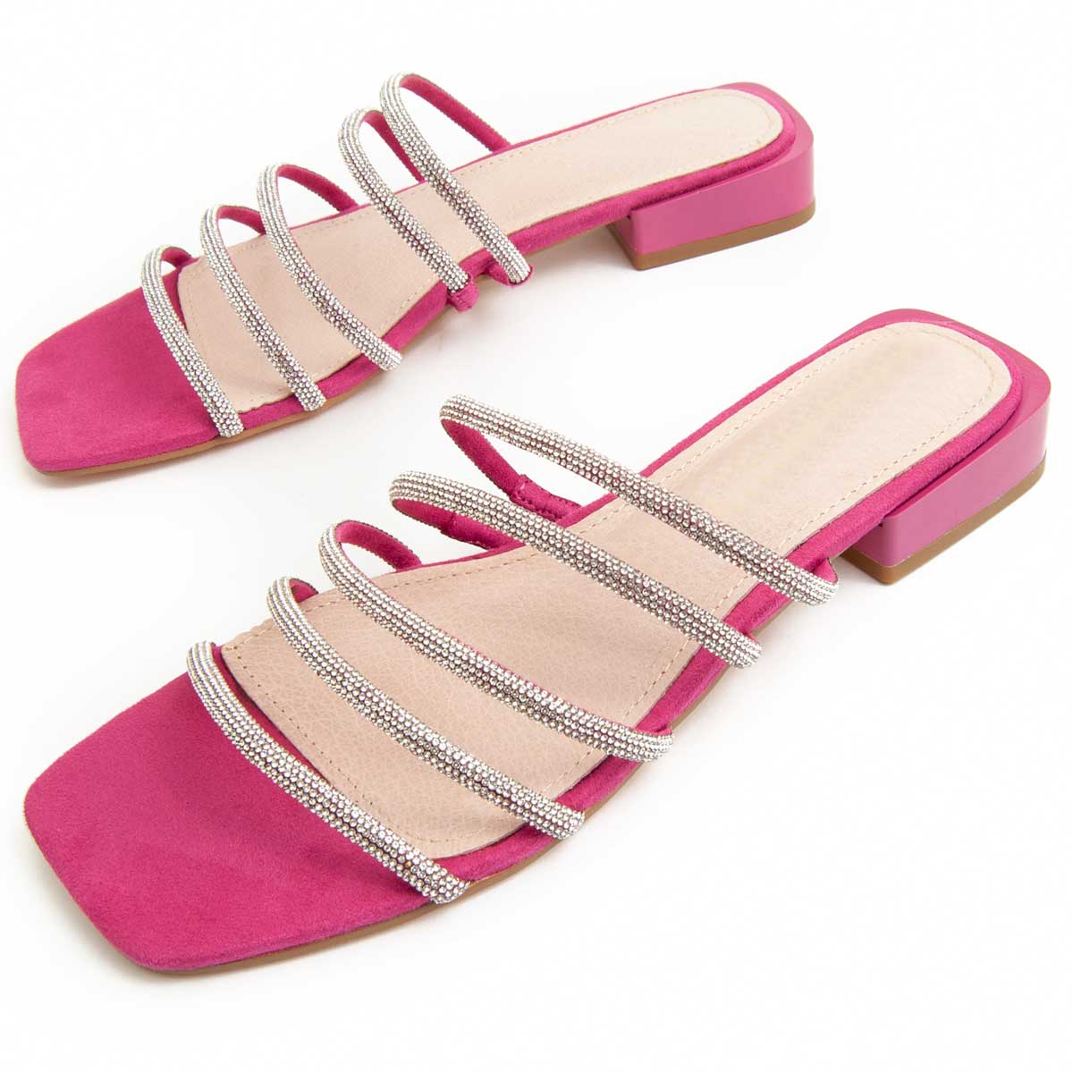 Riemchen-Sandalen mit Strass und Karree-Spitze