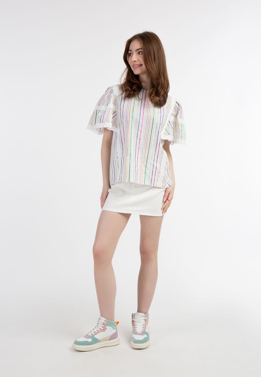 Bluse mit bunten Metallic-Streifen
