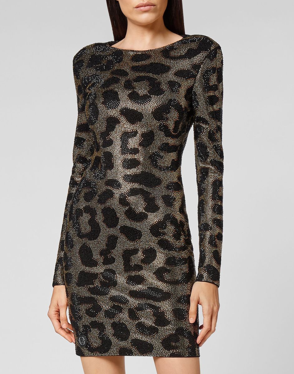 Strassbesetztes Leopard-Minikleid