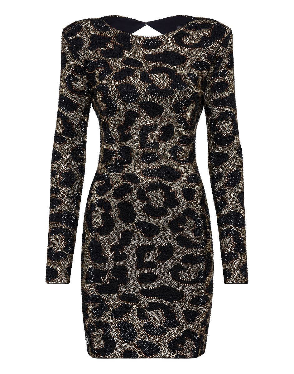 Strassbesetztes Leopard-Minikleid