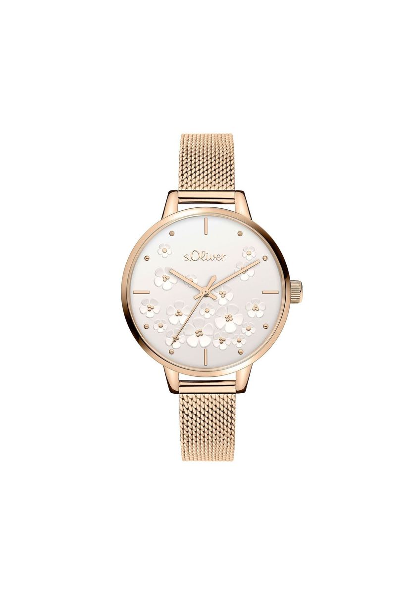 Elegante Mesh-Uhr mit Blumenzifferblatt