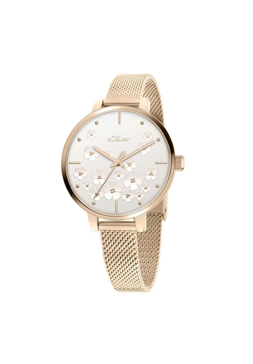 Elegante Mesh-Uhr mit Blumenzifferblatt