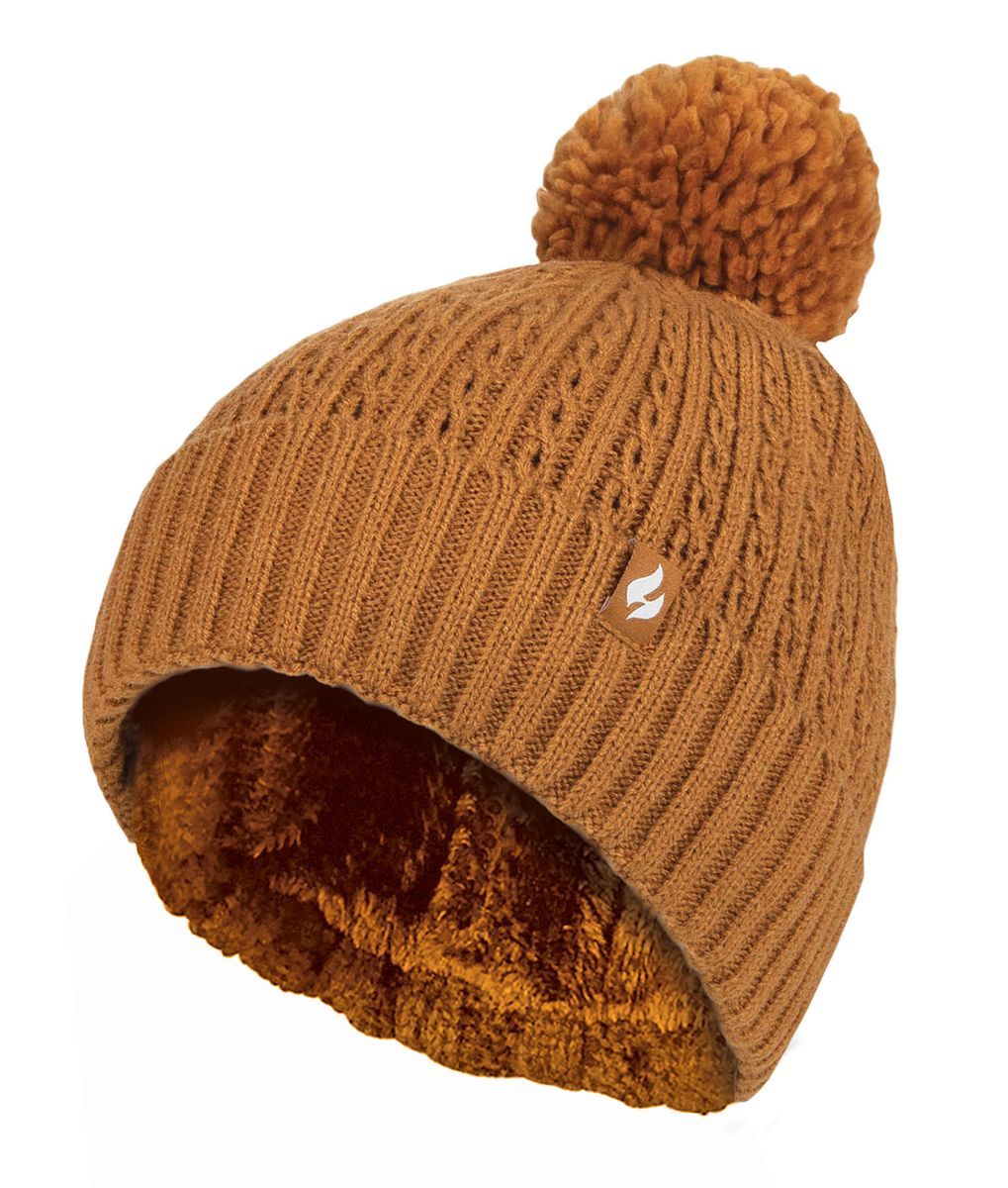 Thermische Zopfstrickmütze mit Bommel