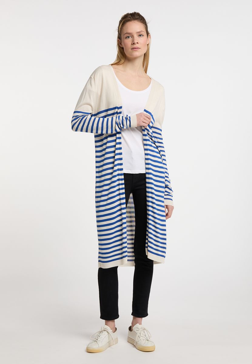Lange Gestreifte Feinstrick-Strickjacke