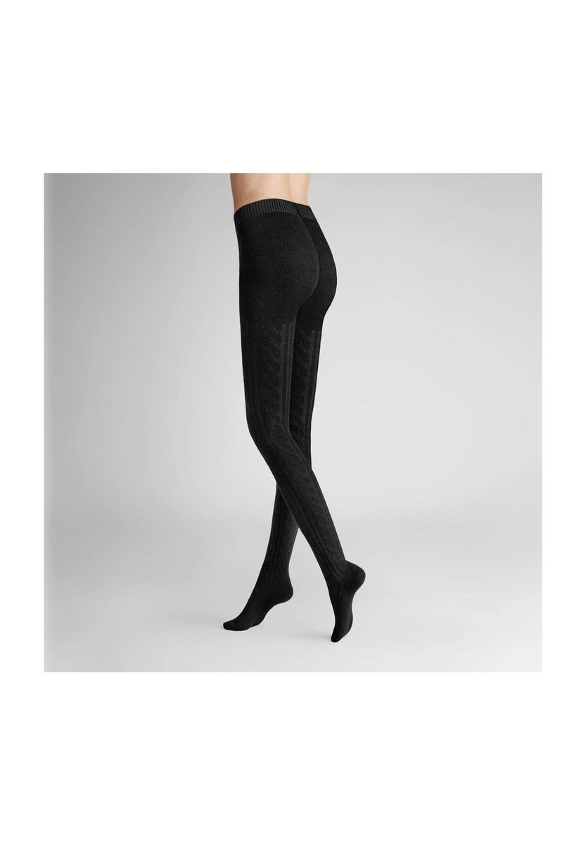 Zopfmuster-Strickstrumpfhose mit Wollanteil