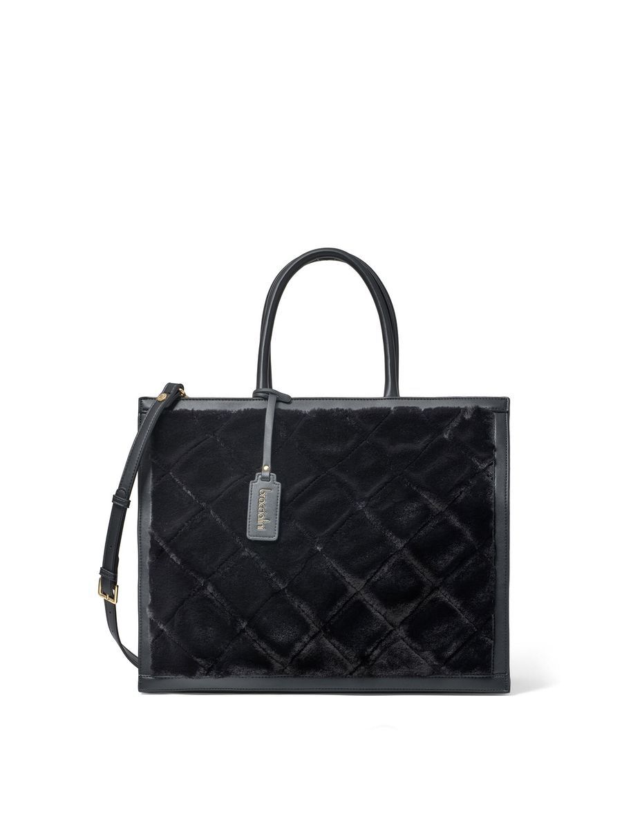 Gesteppte Shopper-Tasche aus Webpelz