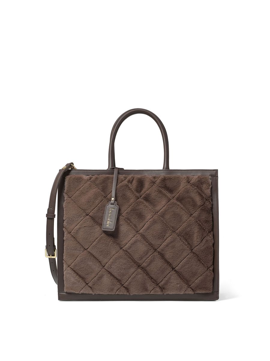 Gesteppte Shopper-Tasche aus Webpelz