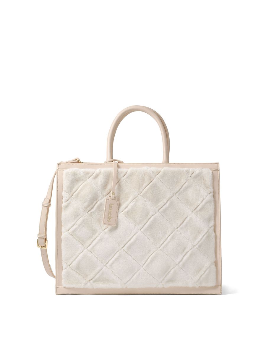 Gesteppte Shopper-Tasche aus Webpelz