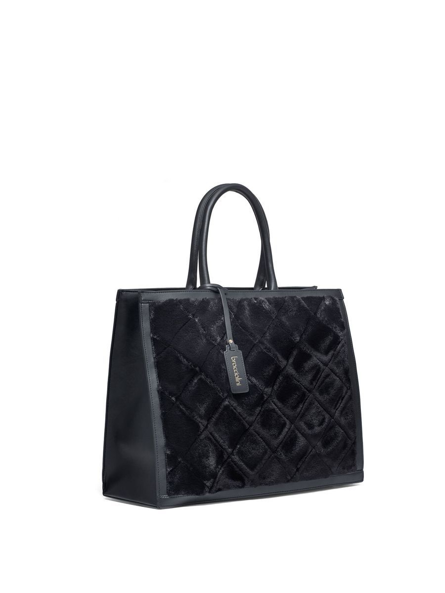 Gesteppte Shopper-Tasche aus Webpelz