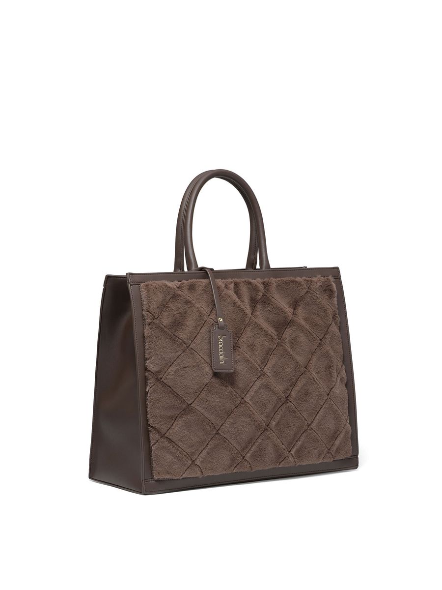 Gesteppte Shopper-Tasche aus Webpelz