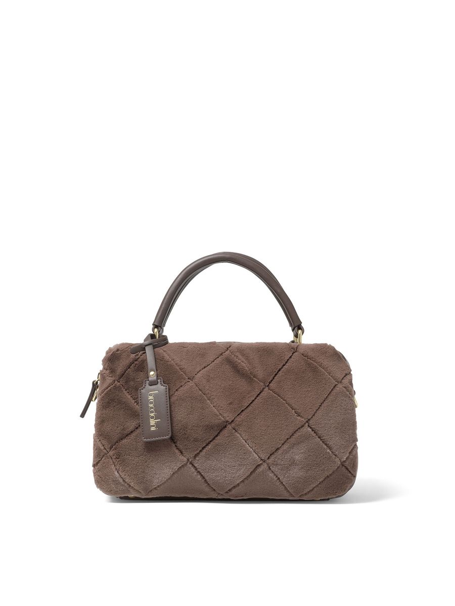 Gesteppte Kunstfell-Handtasche mit Henkel
