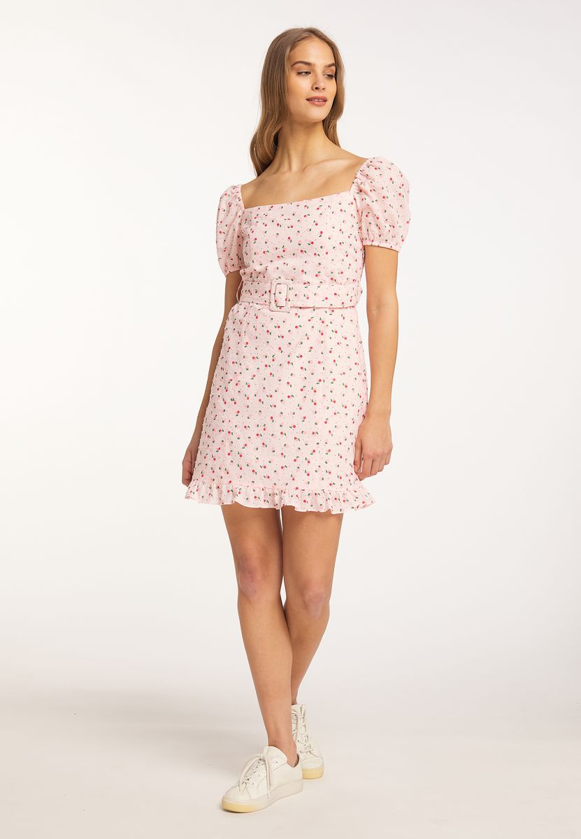 Bedrucktes Minikleid mit Gürtel