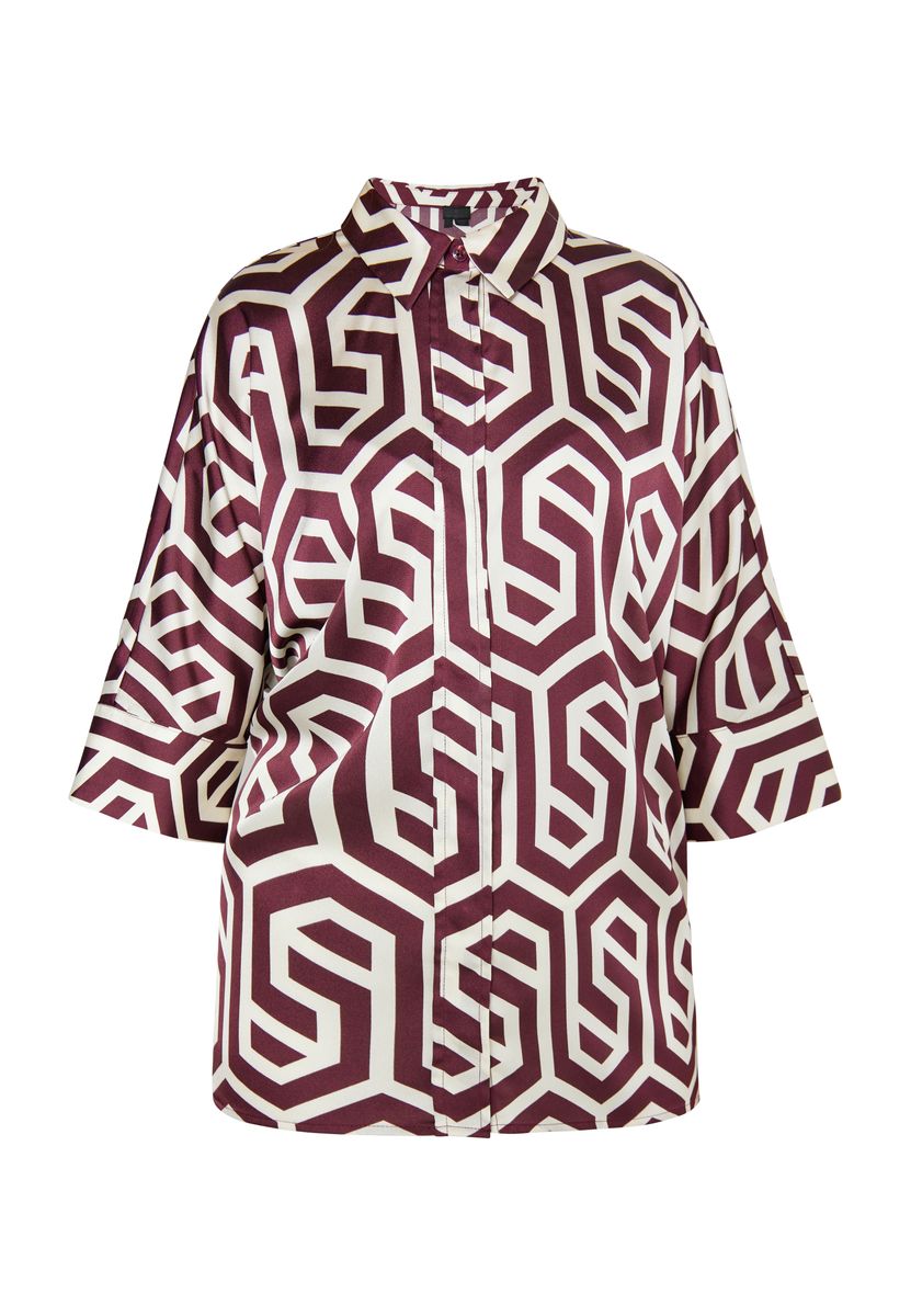 Seidige Hemdbluse mit geometrischem Muster