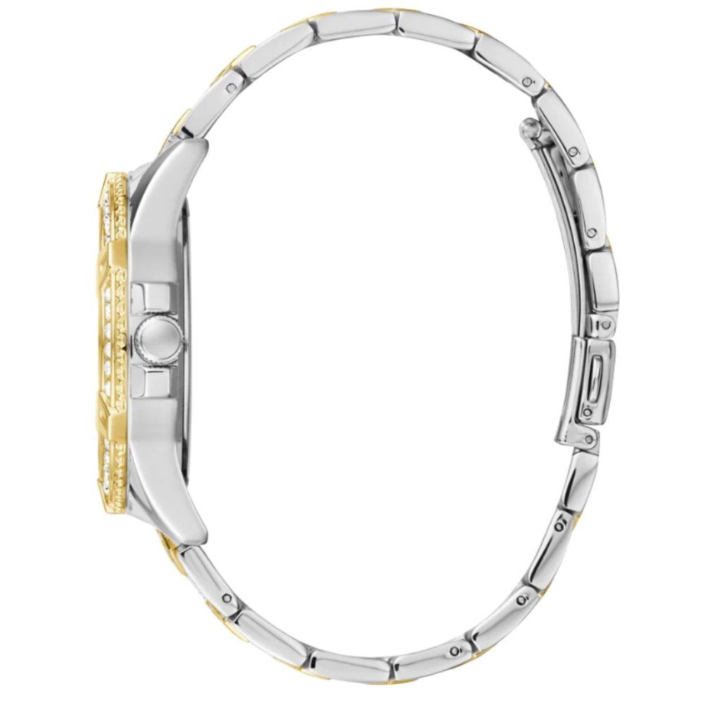 Kristallbesetzte zweifarbige Armbanduhr