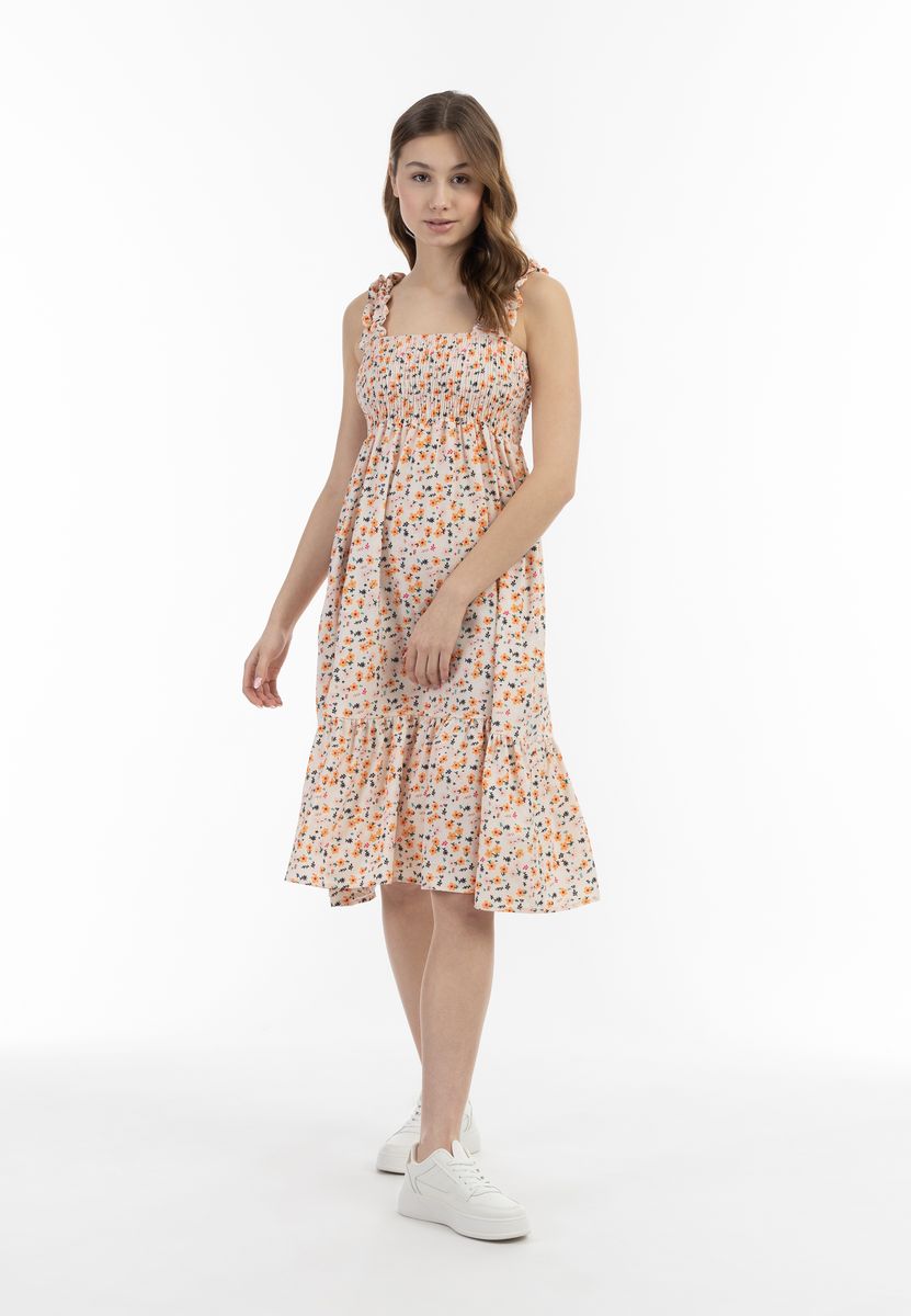 Geblümtes Midikleid mit Smock-Oberteil