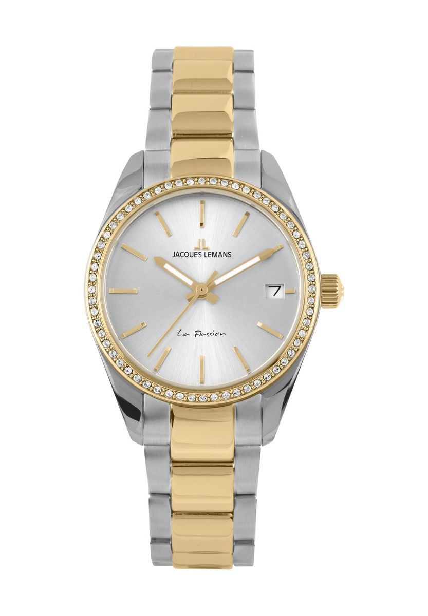 Elegante Bicolor-Uhr mit Kristall-Lünette