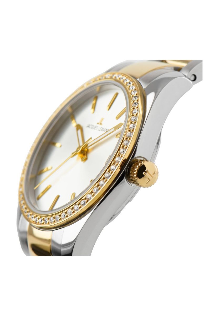 Elegante Bicolor-Uhr mit Kristall-Lünette