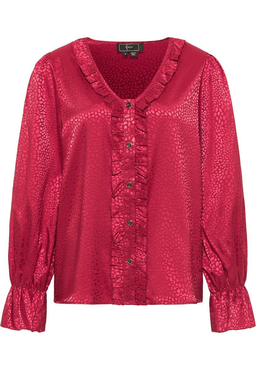Satinbluse mit Rüschendetails und Animalprint