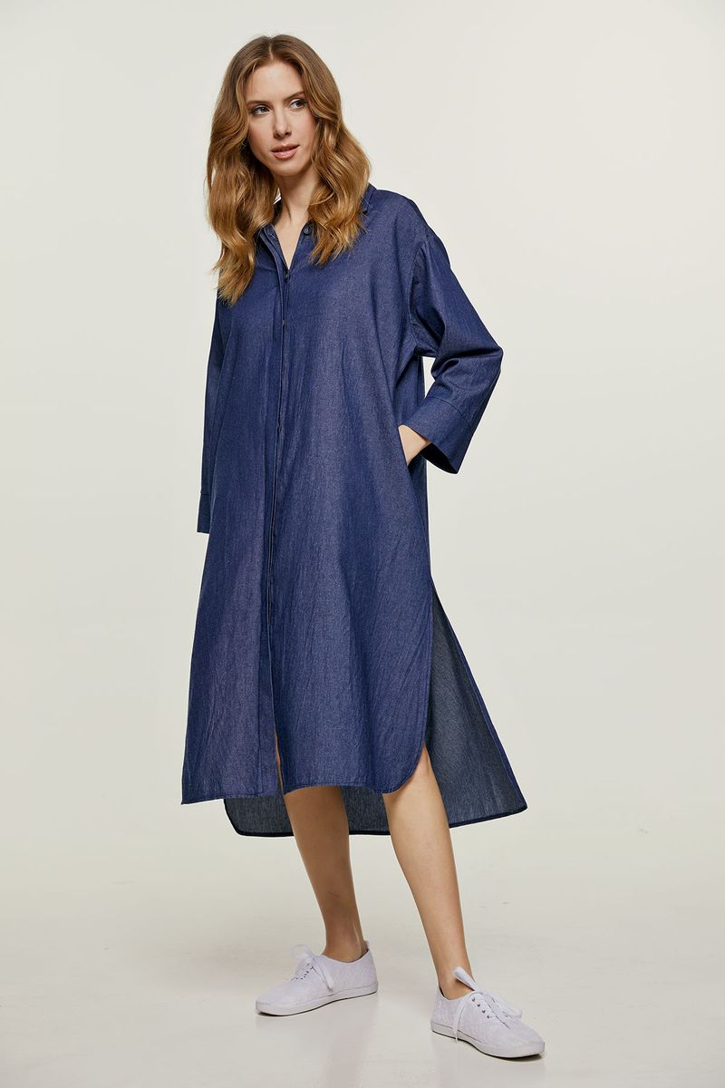 Oversize Denim-Midi-Hemdkleid