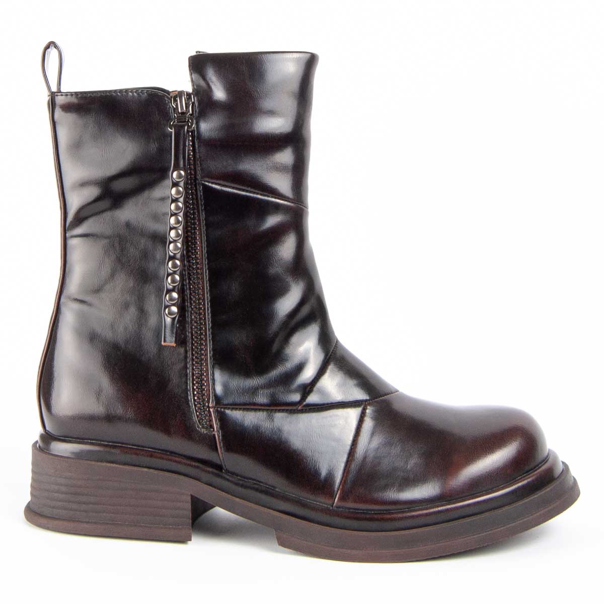 Lederstiefeletten mit Nieten-Zipper