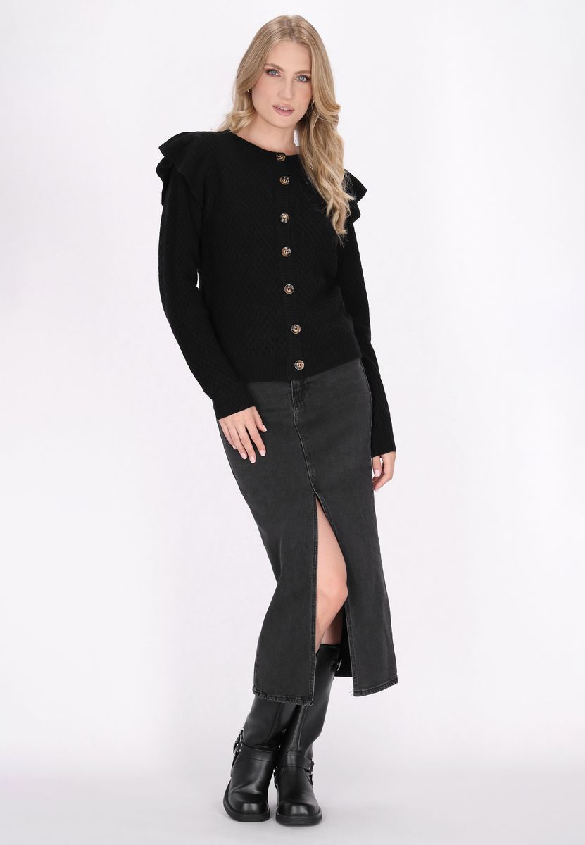 Strukturierte Strickjacke mit Rüschen-Details