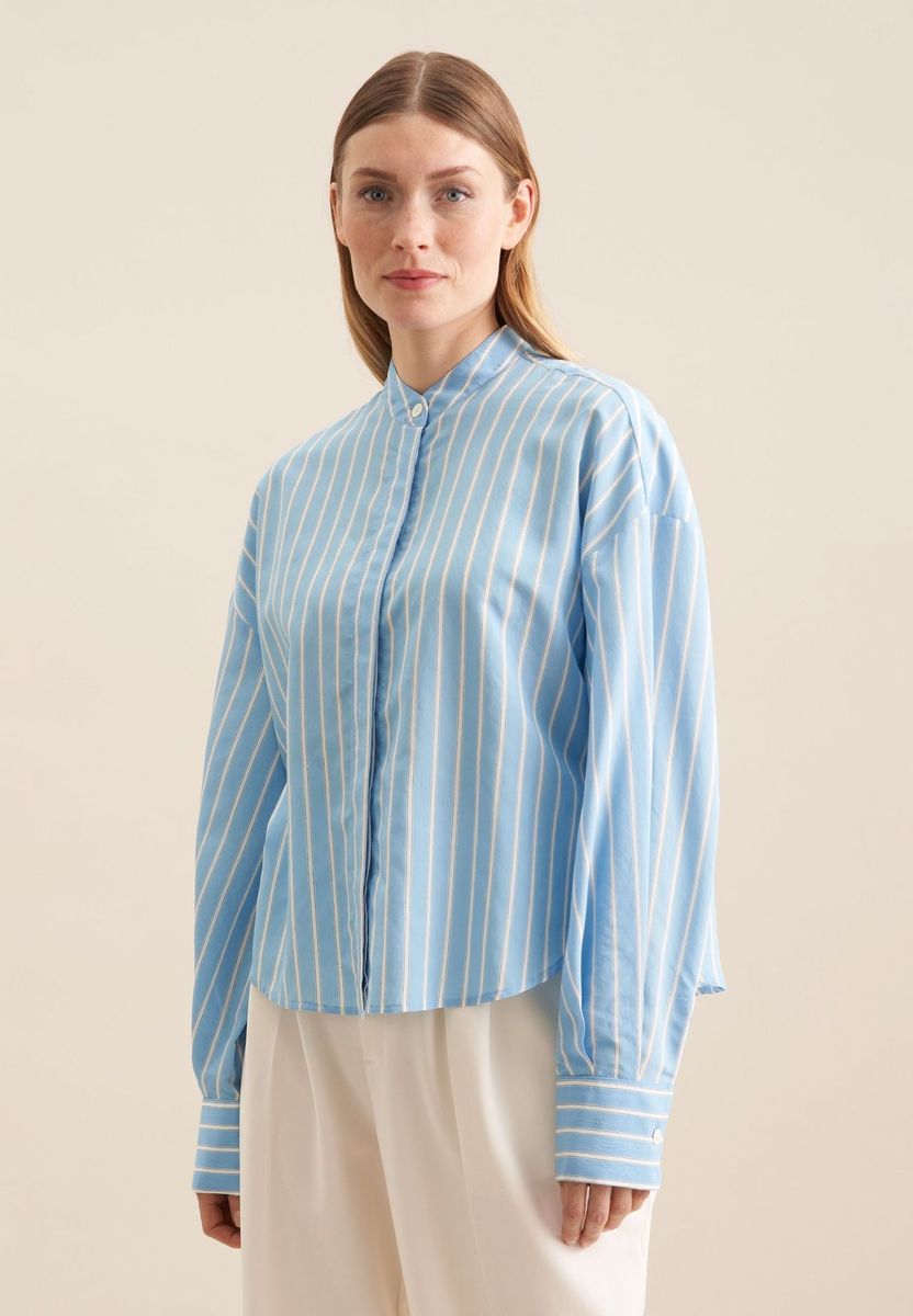 Oversized Gestreifte Stehkragenbluse