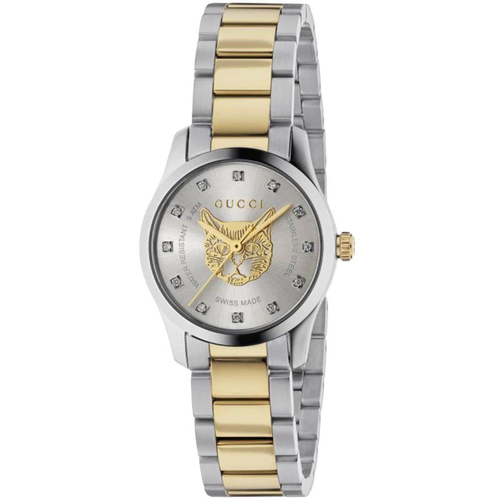 G-Timeless Zweifarbige Armbanduhr mit Katzenmotiv