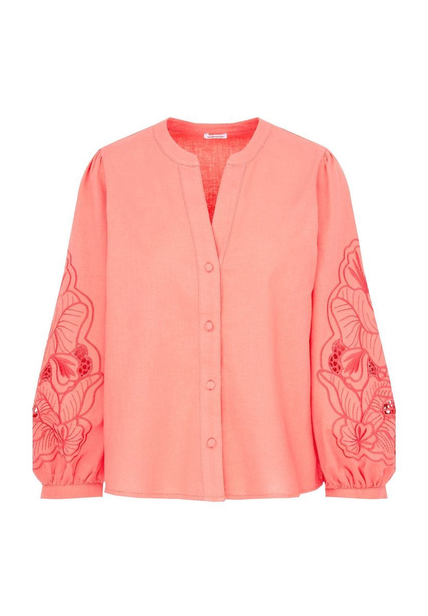 Bestickte Baumwoll-Leinen Tunika-Bluse