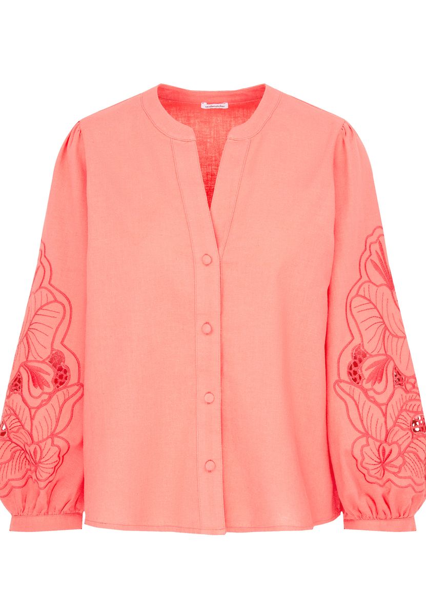 Bestickte Baumwoll-Leinen Tunika-Bluse