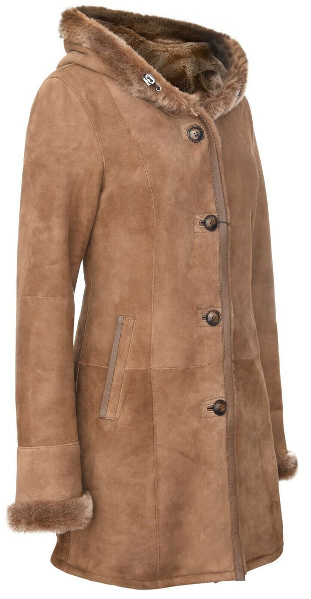 Wildleder-Parka mit Schafsfell-Kapuze