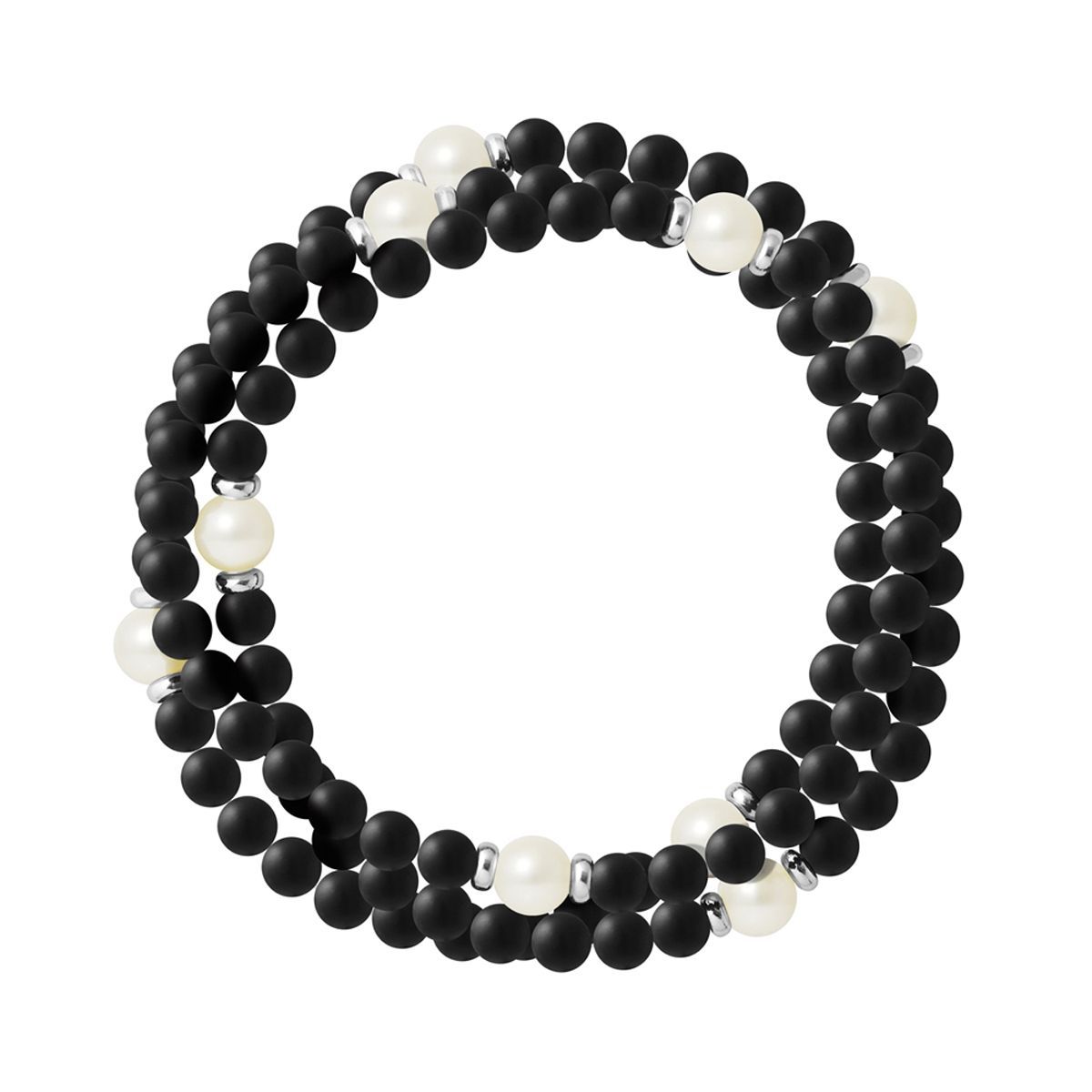 Dreireihiges Armband mit Achat und Perlen
