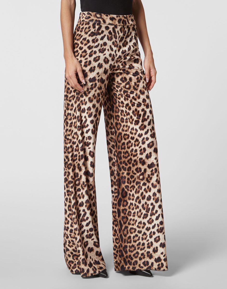 Palazzo-Hose mit hoher Taille und Leopardenmuster