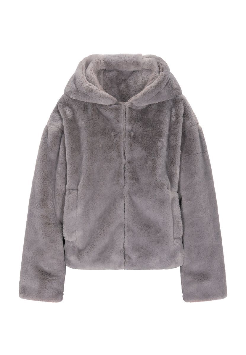 Oversized Faux-Fur-Jacke mit Kapuze