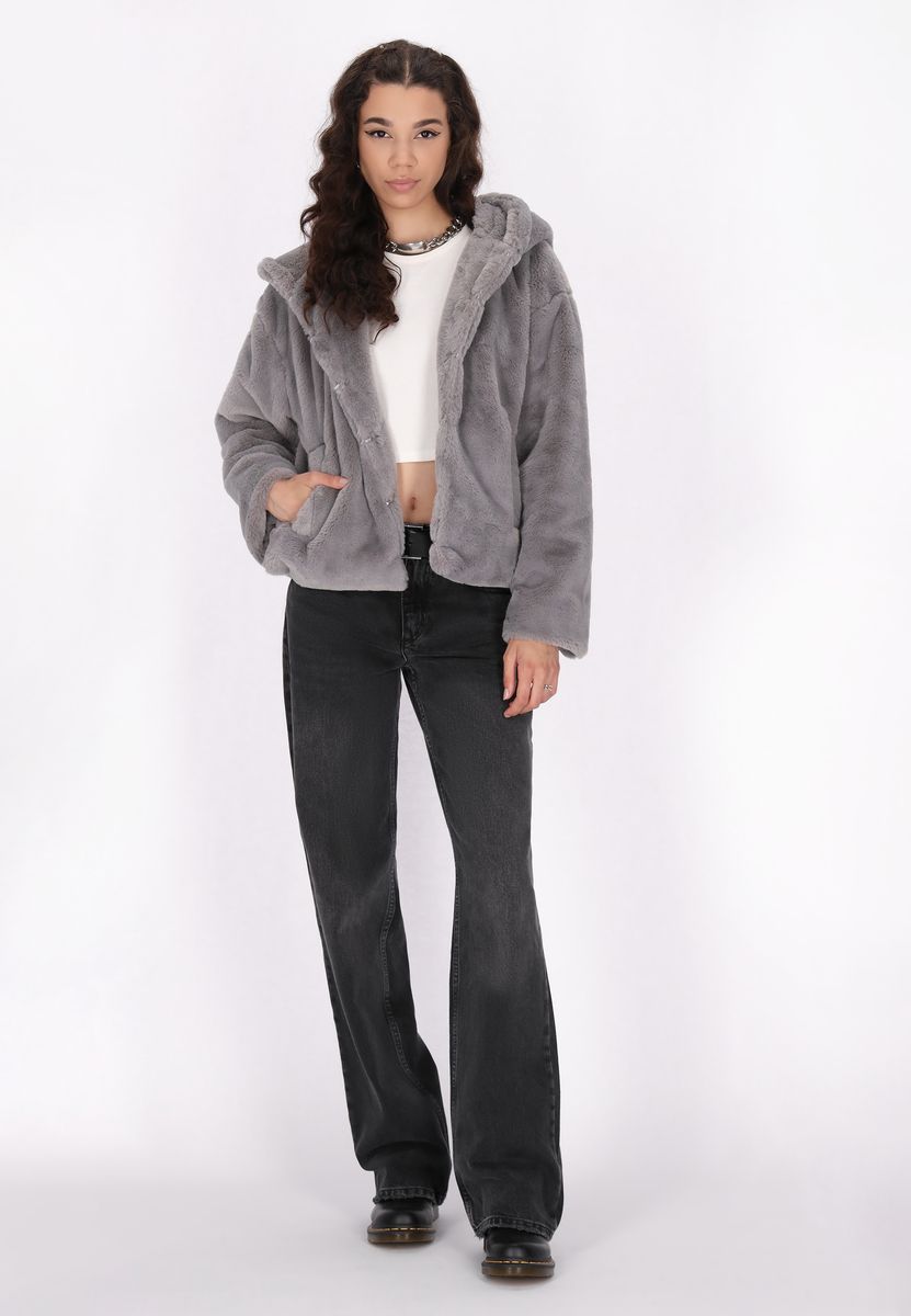 Oversized Faux-Fur-Jacke mit Kapuze